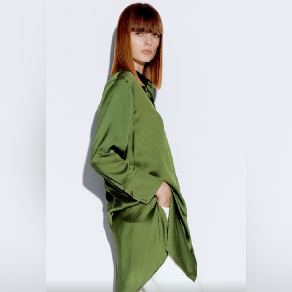 Zara women’s green long button down - Picture 3 of 8